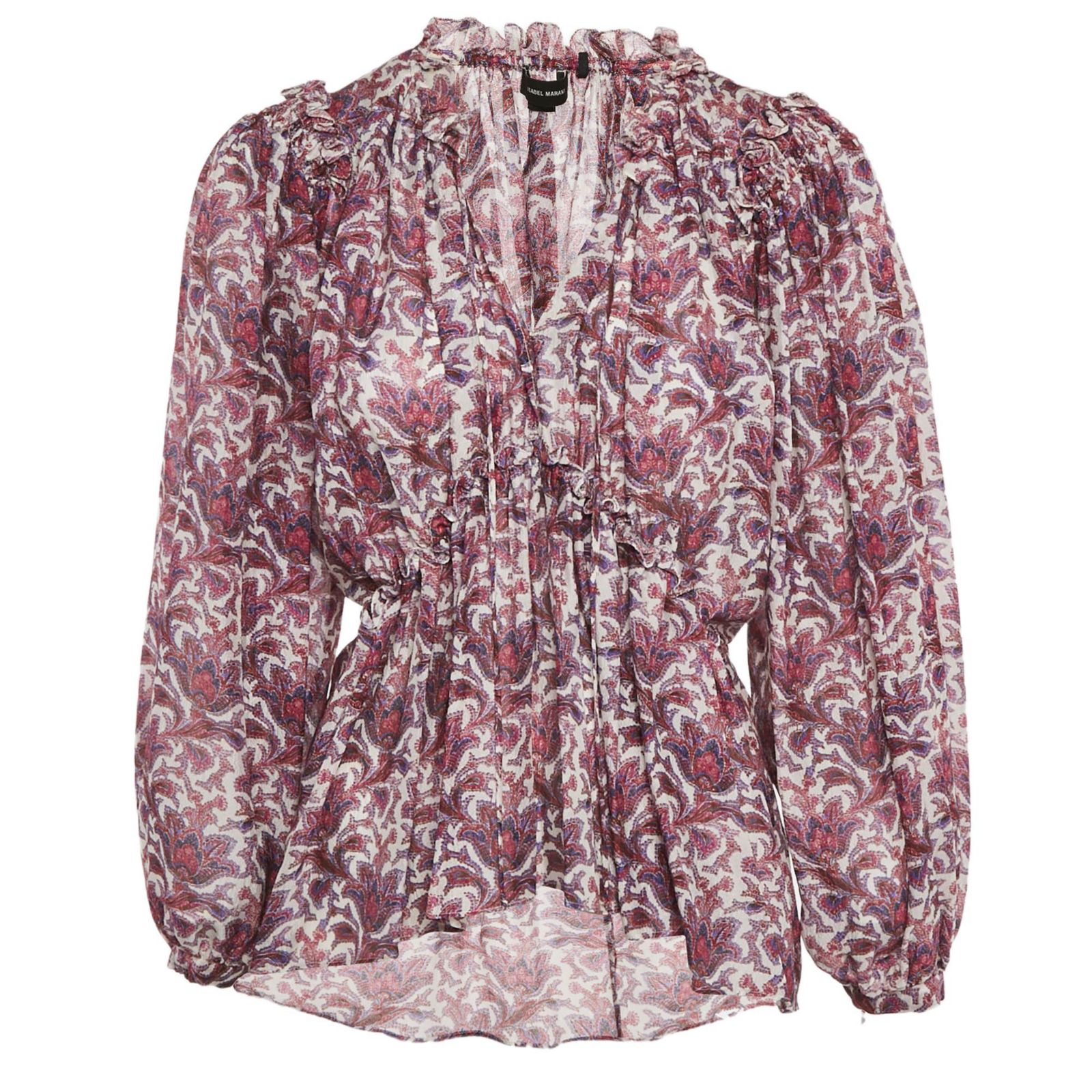 Pre-Owned Isabel Marant Women's Purple Printed Silk Ruffle Detail Top