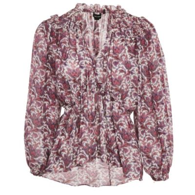 Pre-Owned Isabel Marant Women's Purple Printed Silk Ruffle Detail Top
