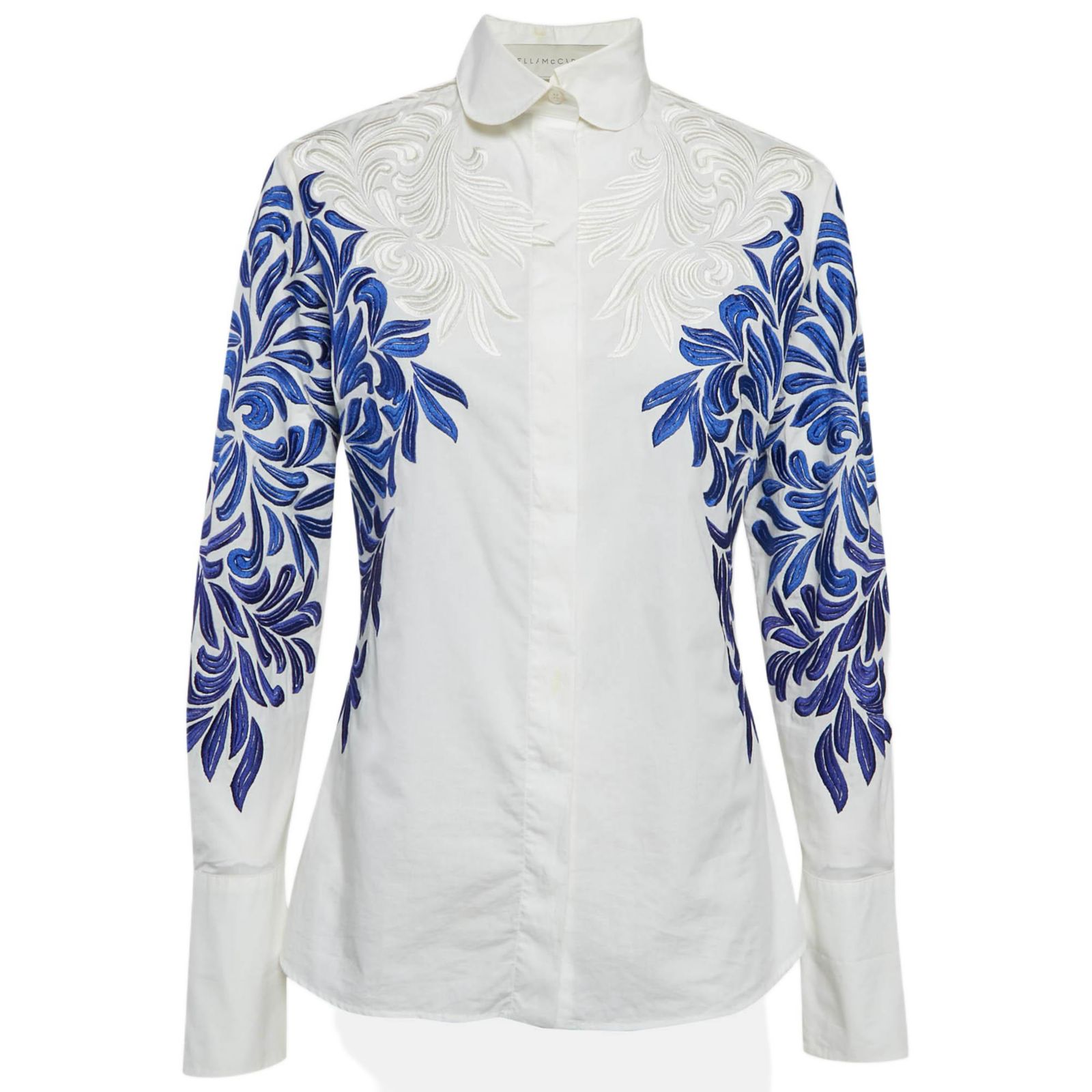 Pre-Owned Stella Mccartney Women's White/blue Embroidered Cotton Long Sleeve Shirt