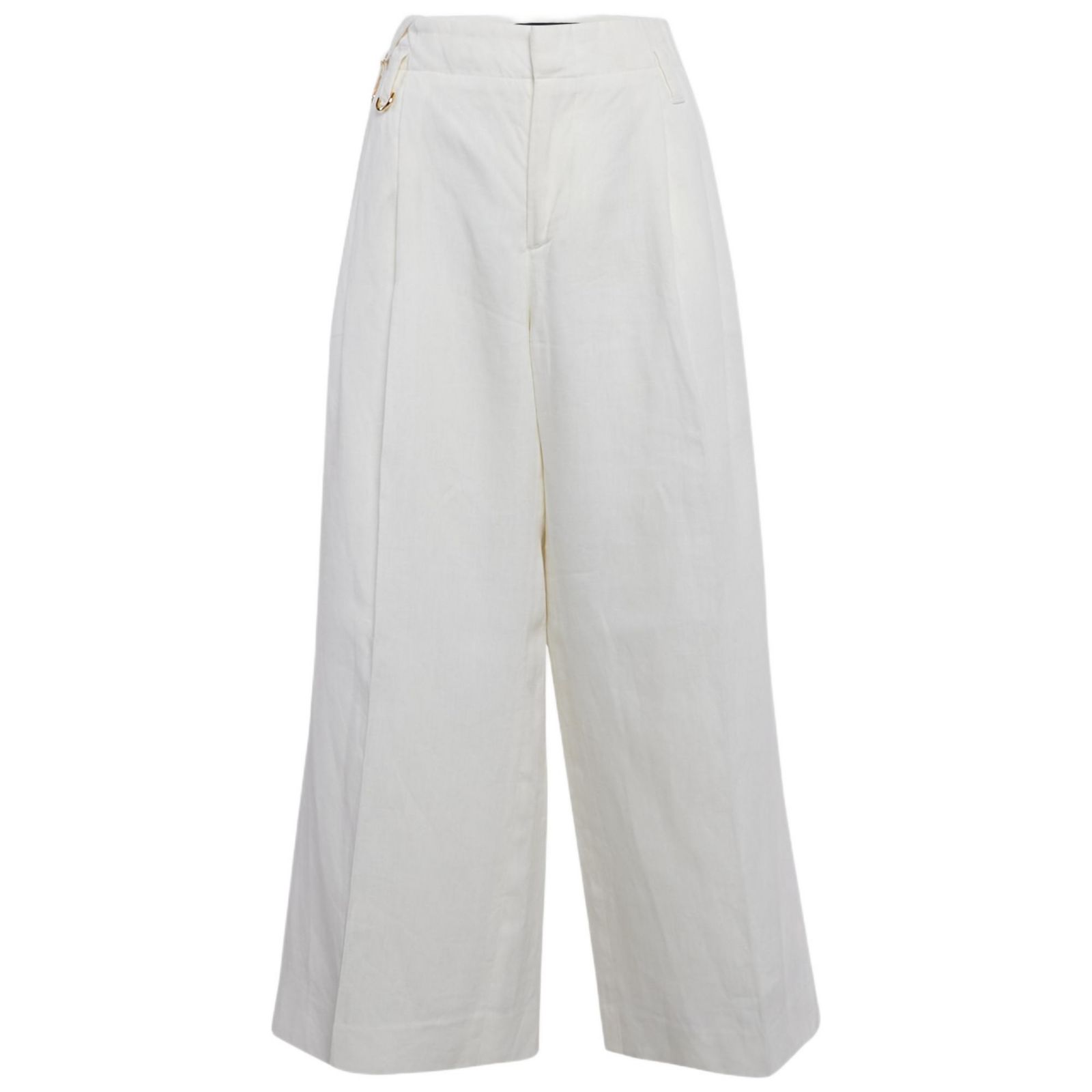 Pre-Owned Jacquemus Women's Off-White Linen Wide-Leg Cropped Pants
