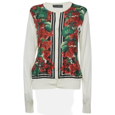 Pre-Owned Dolce & Gabbana Women's Cream Printed Silk Cardigan