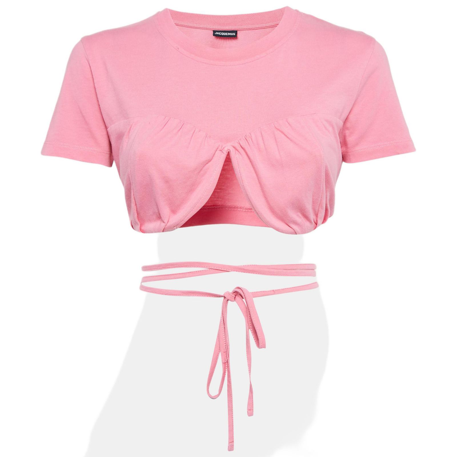 Pre-Owned Jacquemus Women's Pink Cotton Knit Underwired Lace-Up Baci Crop Top