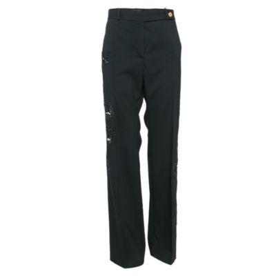 Pre-Owned Versace Women's Black Cut-Out Embellished Cotton Trousers