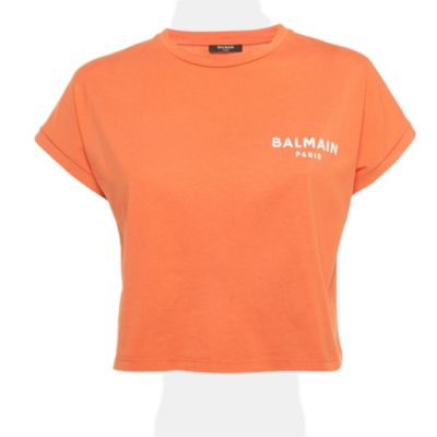 Pre-Owned Balmain Women's Logo Printed Cotton Knit Crop Top