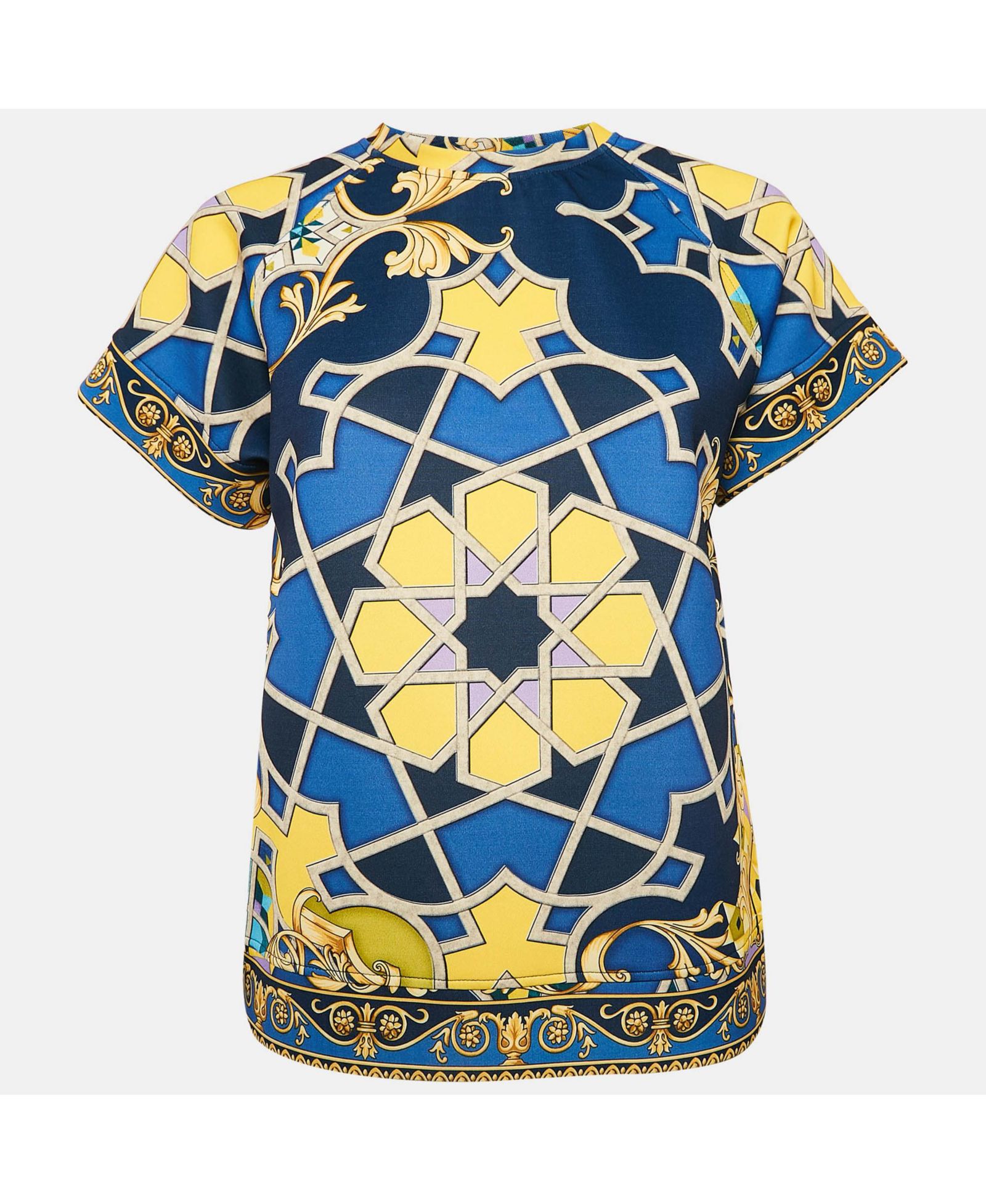 Pre-Owned Versace Женский джерси-футболка из неопрена с принтом, темно-синий
