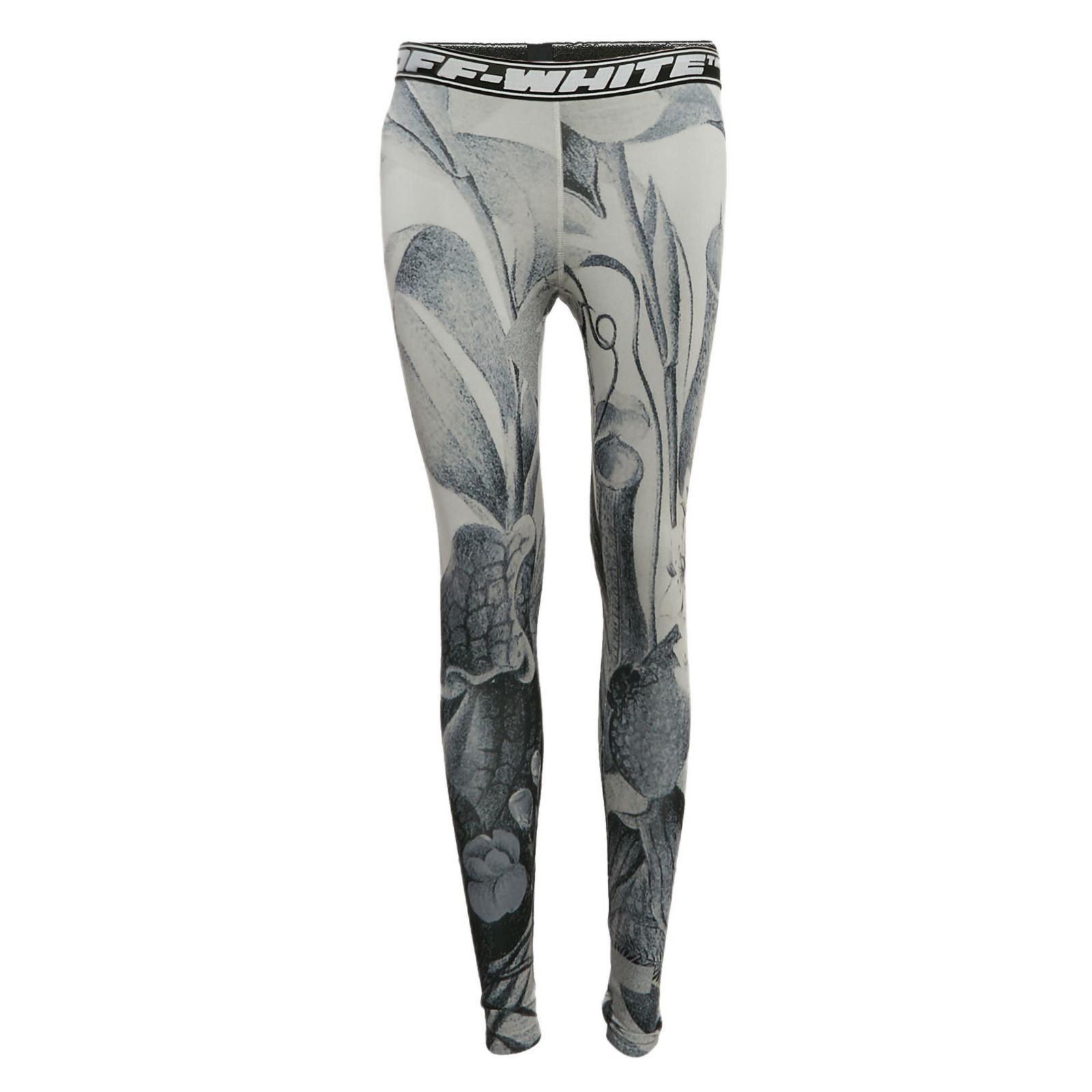 Pre-Owned Off-White Women's Grey Athleisure Botanical Print Jersey Leggings
