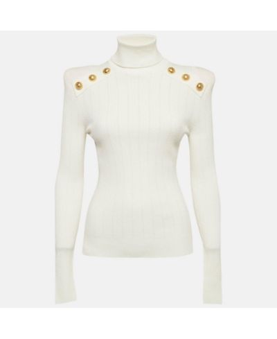 Pre-Owned Balmain Женский белый трикотажный свитер с высоким воротником и структурированными плечами