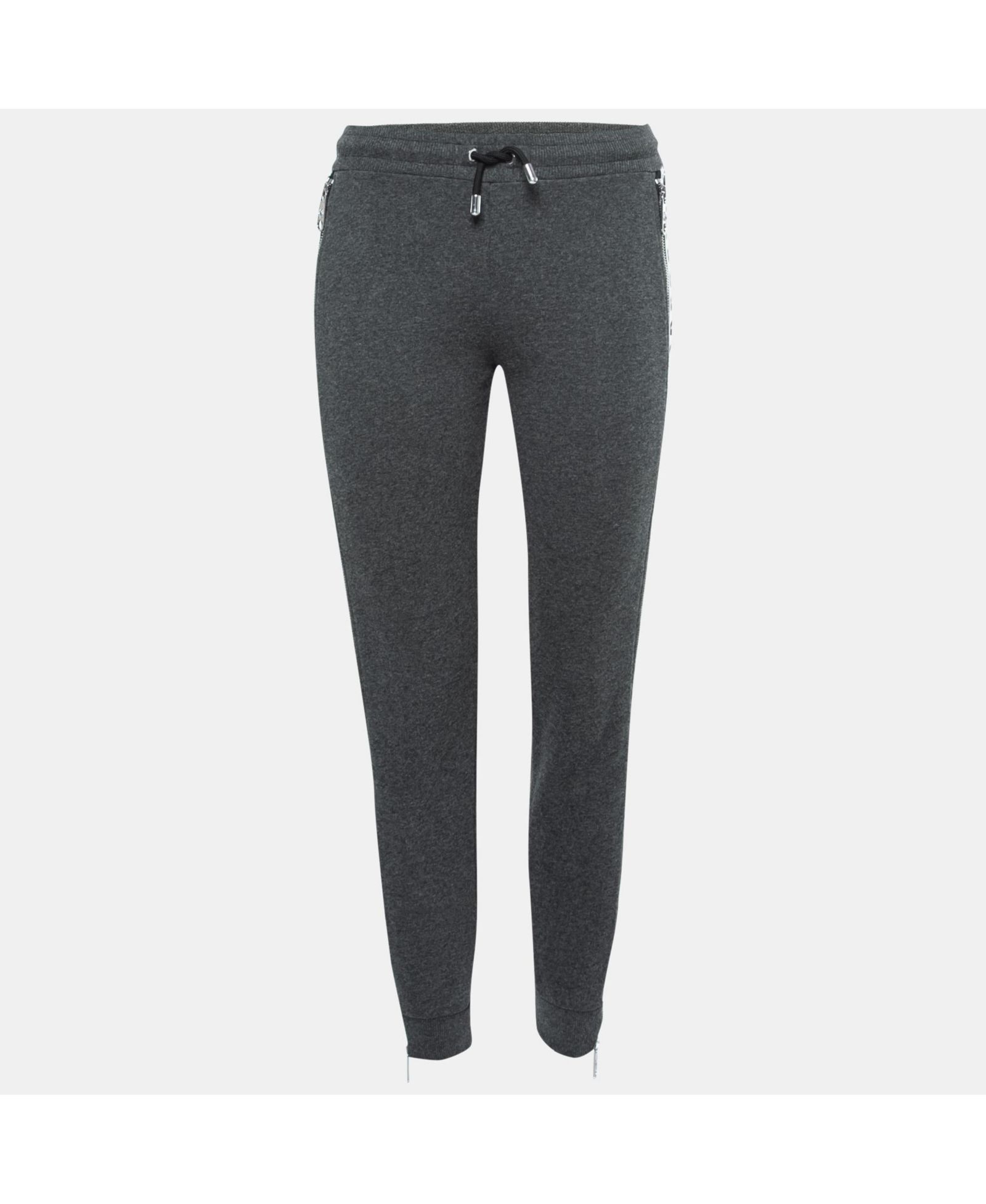 Pre-Owned Versace Women's Pre-Owned Versus Versace Grey Cotton Zip Detail Logo Tape Trimmed Joggers