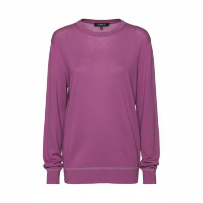 Pre-Owned Versace Women's Purple Knit Greca Detailed Long Sleeve Sweater