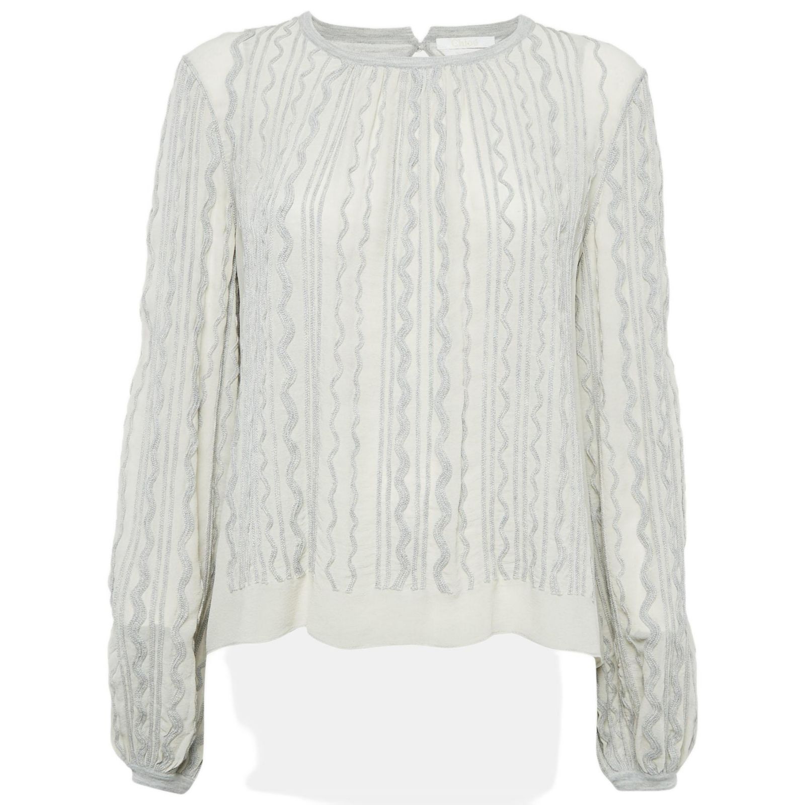 Pre-Owned Chloe Women's Grey Wavy Embroidered Silk And Jersey Top