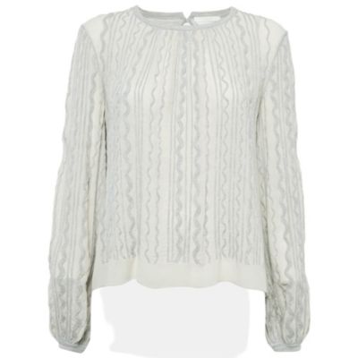 Pre-Owned Chloe Women's Grey Wavy Embroidered Silk And Jersey Top
