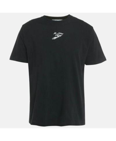 Pre-Owned Off-White Men's Black Logo Embroidered Cotton Crewneck T-Shirt
