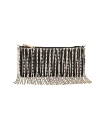 Jewel Badgley Mischka Woman's Piper Crystal Fringed Leather Zip Top Crossbody
