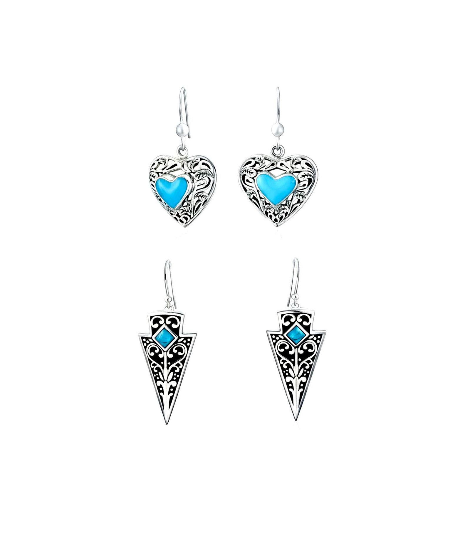 Серьги Bling Jewelry Heart Milgrain Turquoise Arrowhead Dangle Sterling Silver (2 Set)