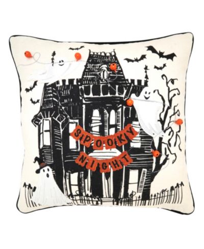 декоративная подушка Saro Lifestyle Spooky Night Haunted House, 18" x 18"