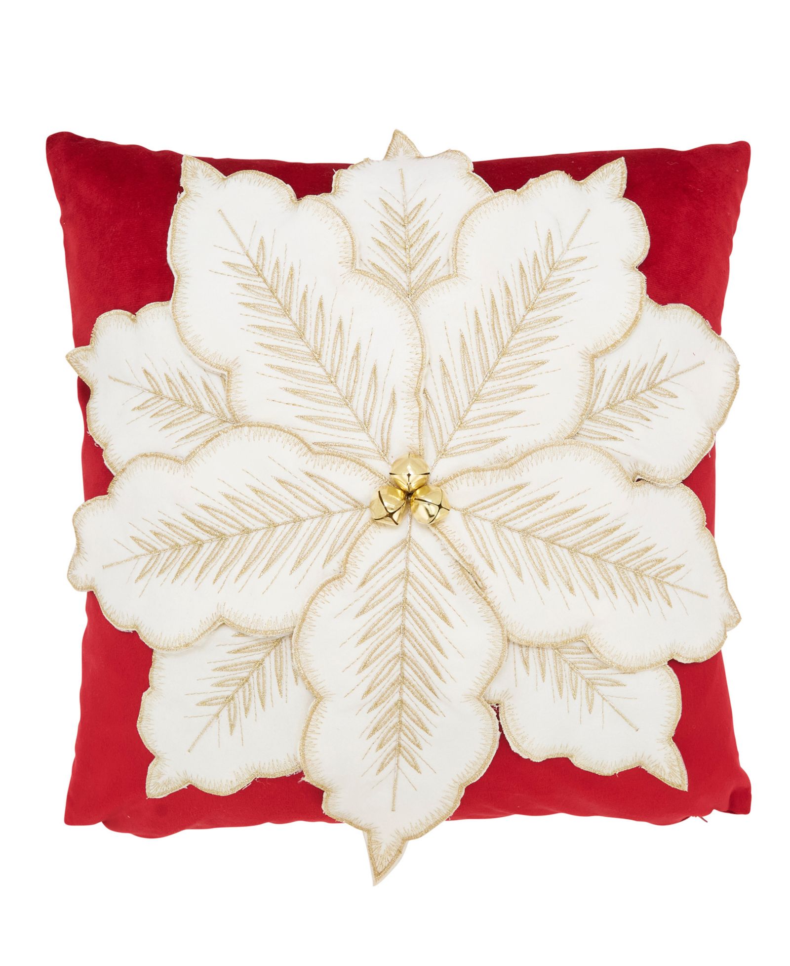 Saro Lifestyle Velvet Poinsettia Poly Filled Decorative Pillow, 16" x 16"