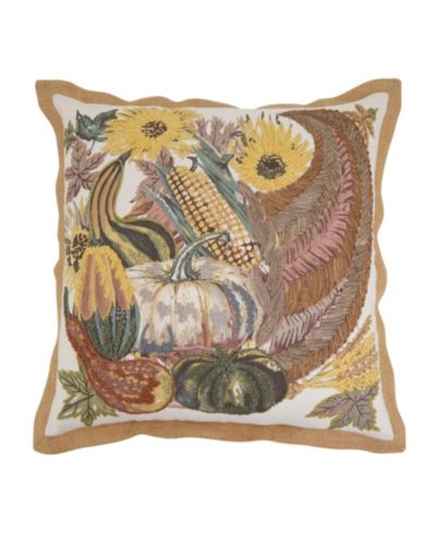 Декоративная подушка Saro Lifestyle с вышивкой в виде рога изобилия, 20" x 20"