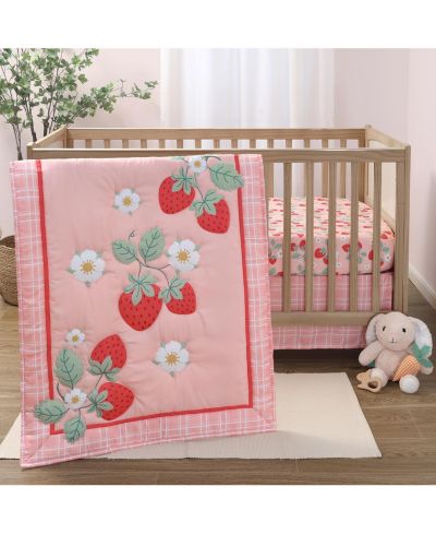 The Peanutshell Crib Bedding Set for Baby Girls, Strawberry Sweet, 3 Pieces