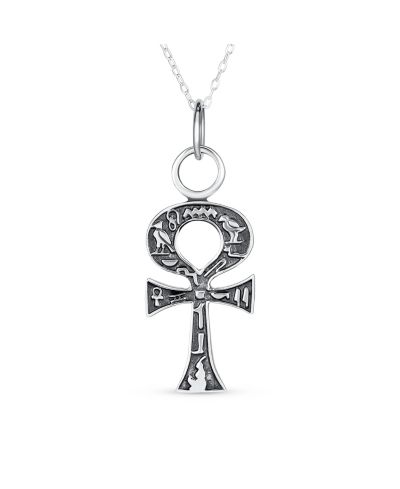 Bling Jewelry кулон-крест Ankh с египетскими иероглифами, серебро 925 пробы