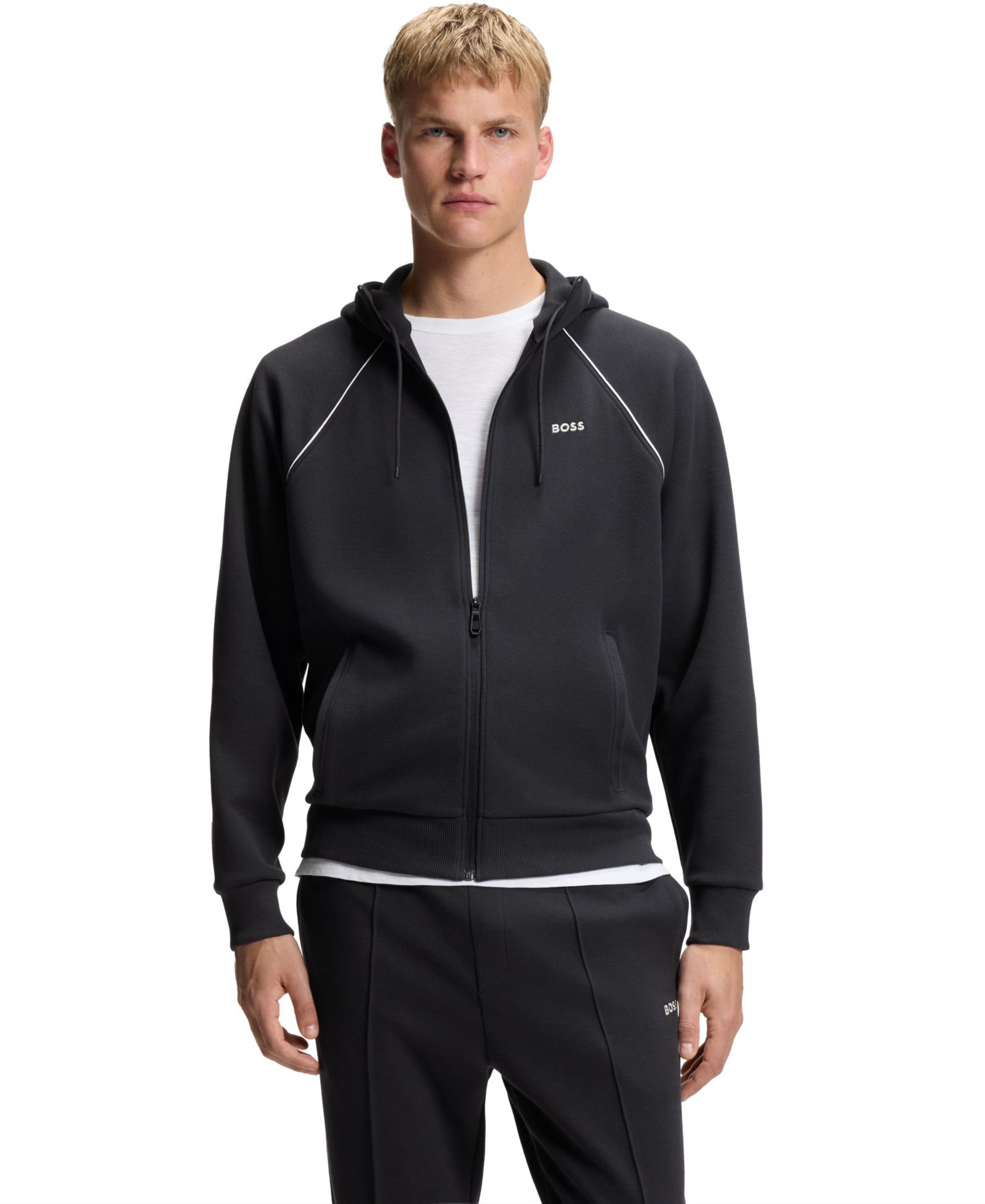 BOSS by Hugo Boss Men's Cotton-Blend Piping Detail Zip-Up Hoodie