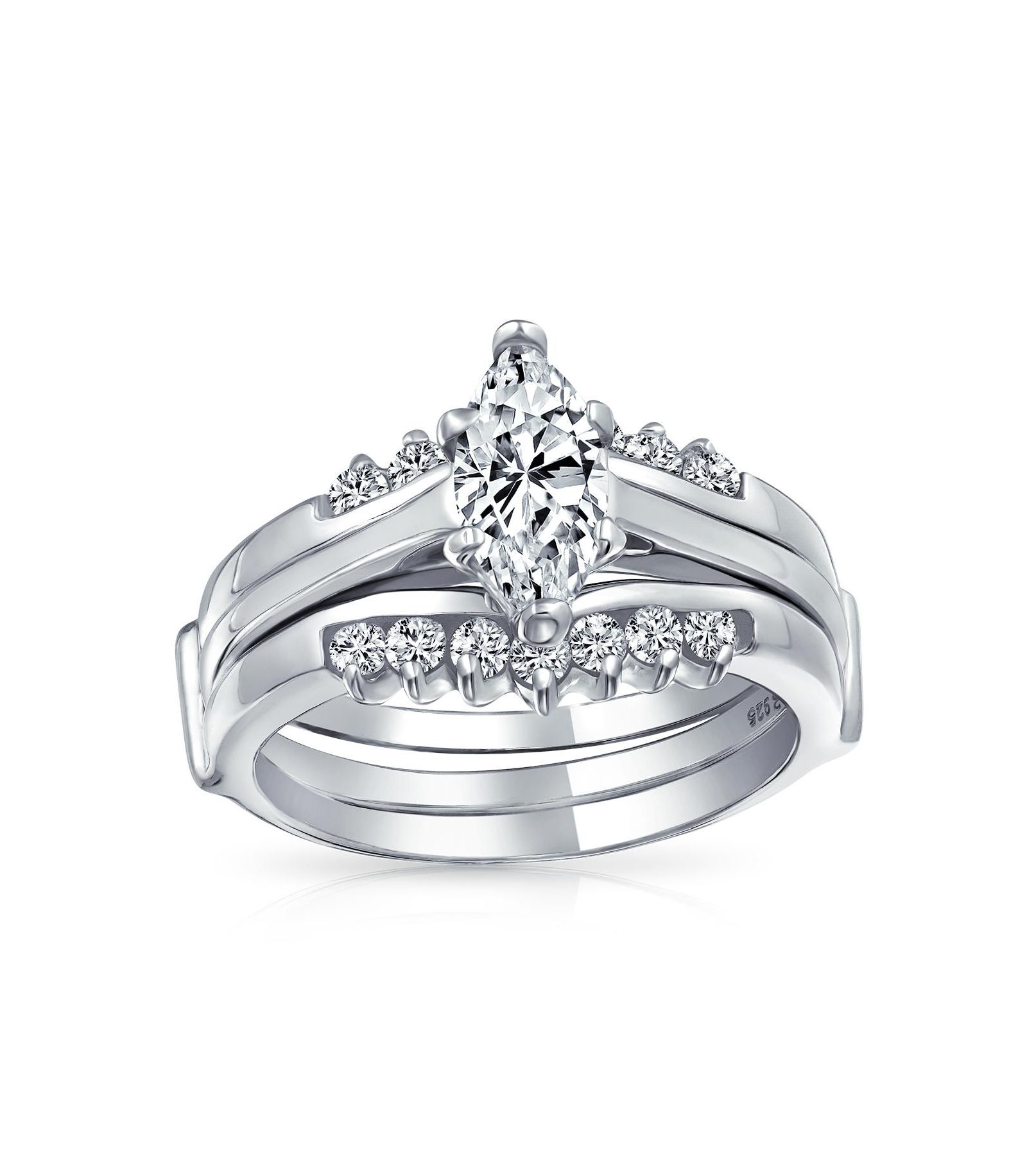 Bling Jewelry 2.5CT Marquise Solitaire Cubic Zirconia Engagement Ring Set CZ Band Enhancer .925 Sterling Silver