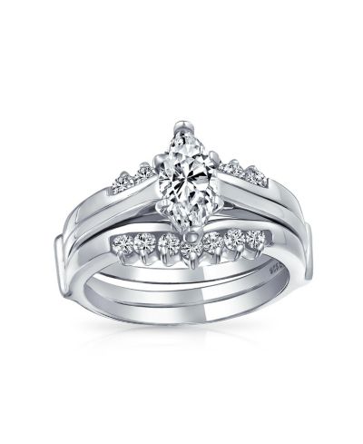 Bling Jewelry 2.5CT Marquise Solitaire Cubic Zirconia Engagement Ring Set CZ Band Enhancer .925 Sterling Silver