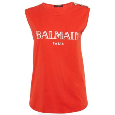 Женский трикотажный топ Balmain без рукавов, красный с логотипом