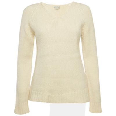 Pre-Owned Balenciaga Women's Vintage La Mode Cream Rib Knit V-Neck Sweater