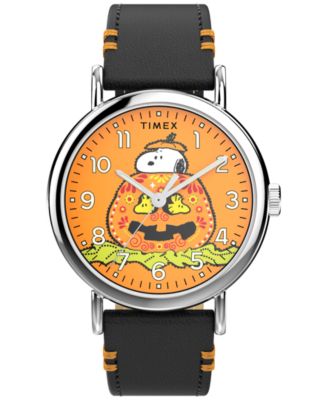 Timex мужские аналоговые кварцевые часы с черным кожаным ремешком, 40 мм