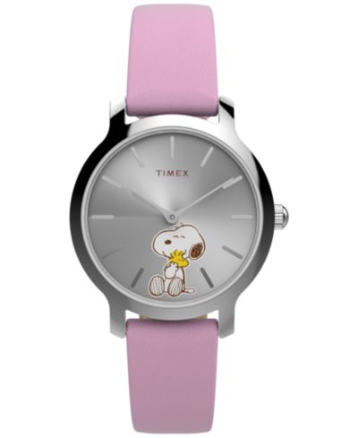 Timex Женские кварцевые аналоговые часы на фиолетовом кожаном ремешке, 31mm