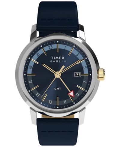 Timex Мужские кварцевые аналоговые часы Blue Leather, 40mm