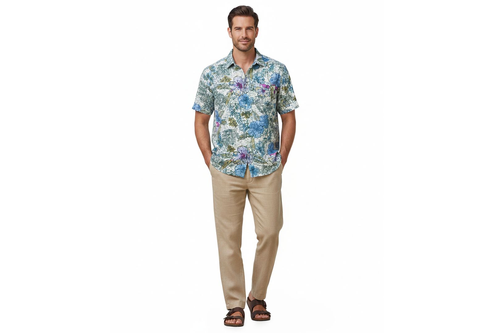 Tommy Bahama Мужская рубашка с коротким рукавом из льна цвета Sand Linen