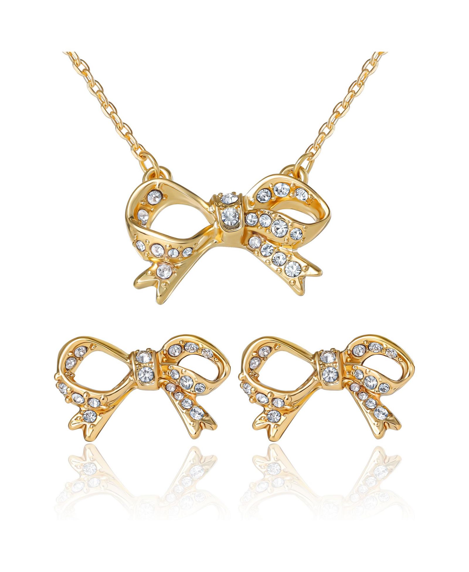 Juicy Couture Pave Bow Necklace and Stud Earring Set, Gold Tone