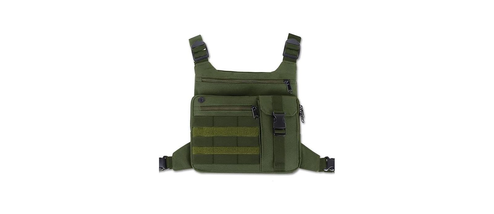 BATFOX Tactical Chest Pack: Lightweight Water-Resistant Running Bag For Outdoor Sports & Hiking EDC - Men & Women (Olive Green).