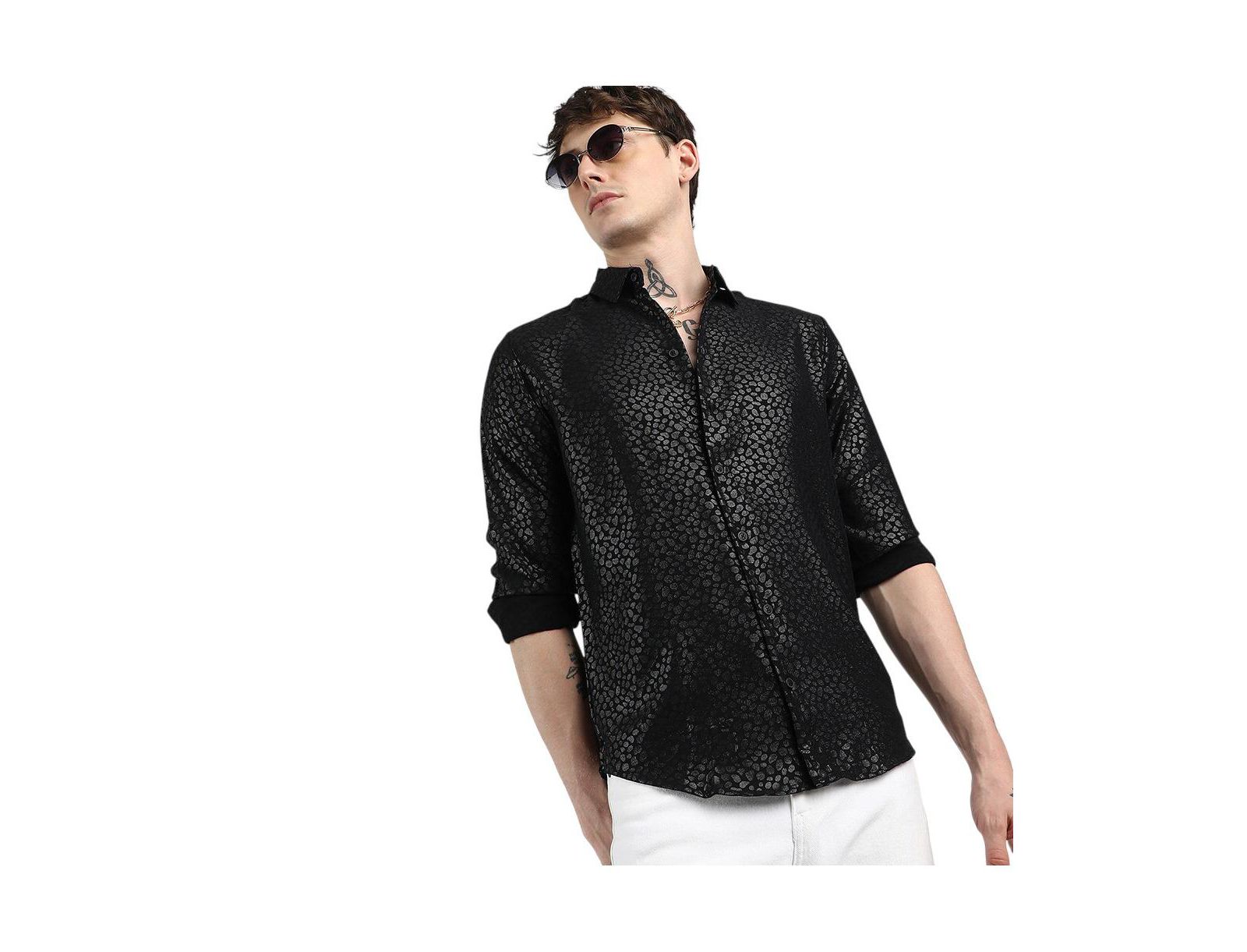 Campus Sutra Men's brand Onyx Black Pavement Shirt