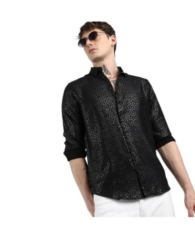 Campus Sutra Men's brand Onyx Black Pavement Shirt