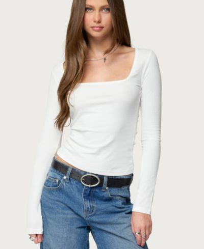 Edikted Women's Zandra Square Neck Ribbed Top