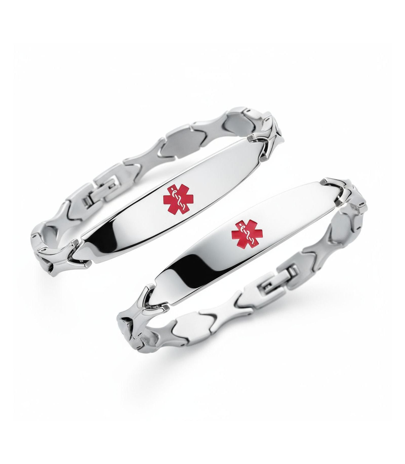 Bling Jewelry Leaf Shaped Name Plate Medical Alert ID Bracelet Stainless Steel Set of 2