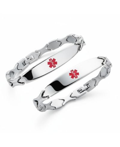 Bling Jewelry Leaf Shaped Name Plate Medical Alert ID Bracelet Stainless Steel Set of 2