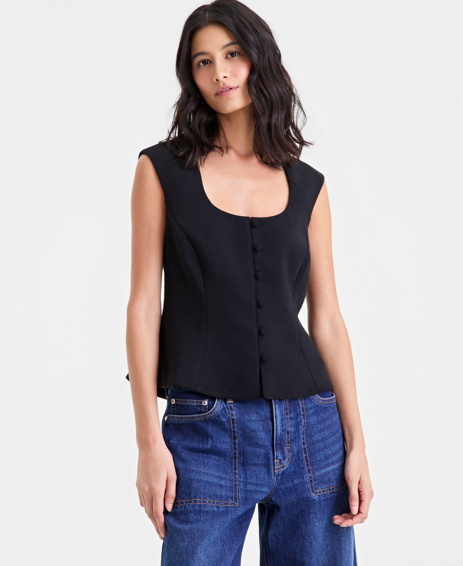 On 34th Women's Crepe Button Front Vest, Macy's Exclusive