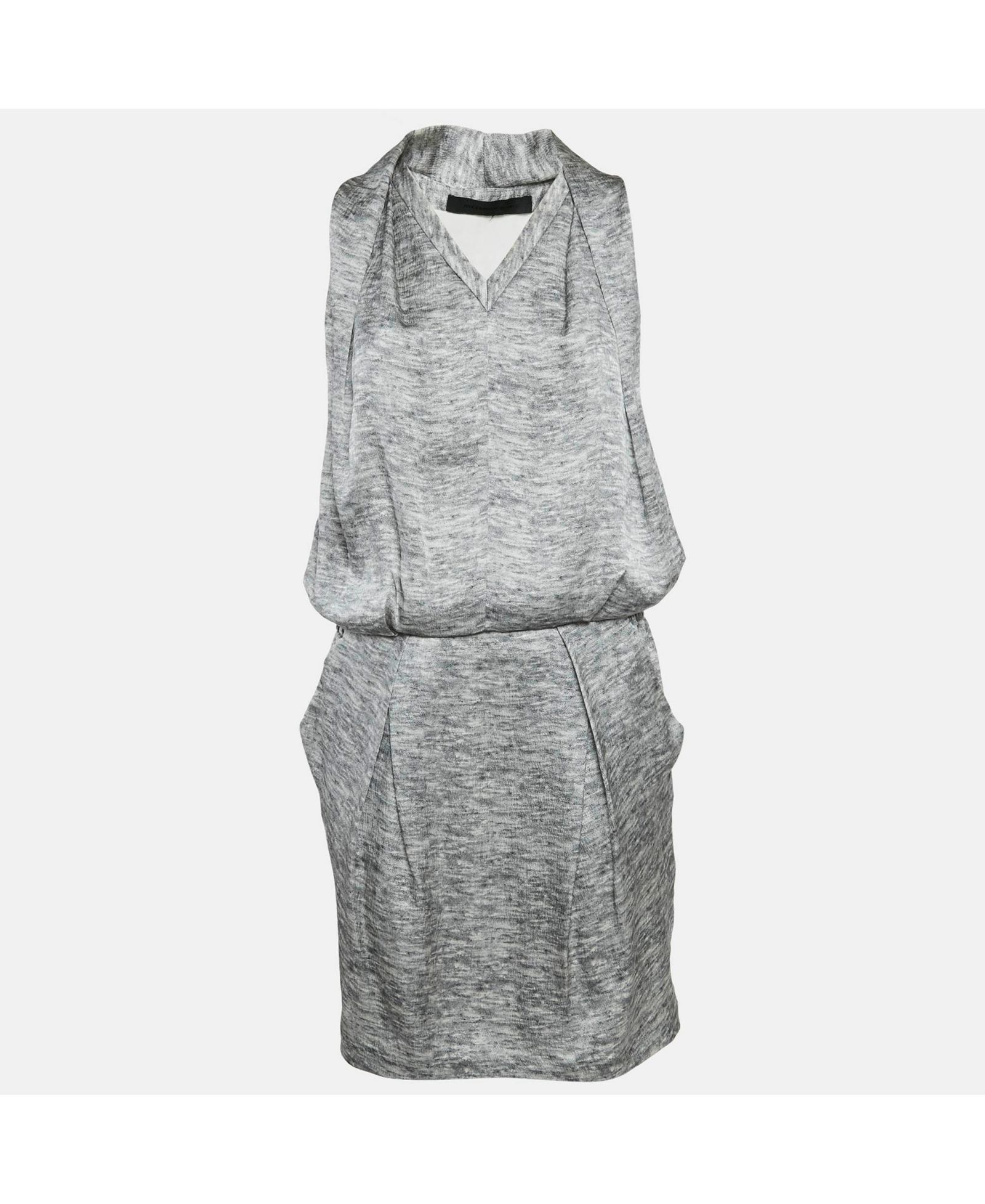 Pre-Owned Alexander Mcqueen Women's Grey Silk V-Neck Sleeveless Short Dress