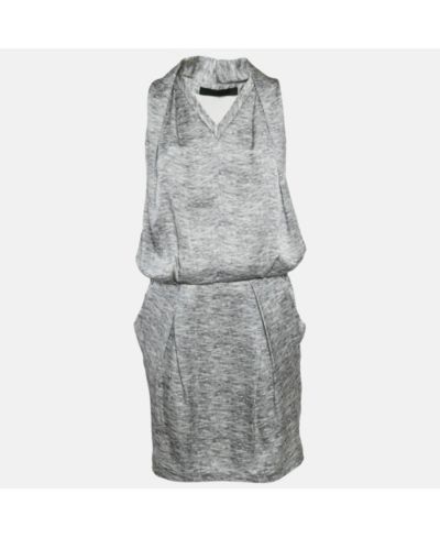 Pre-Owned Alexander Mcqueen Женское серое шелковое платье без рукавов с V-образным вырезом, мини