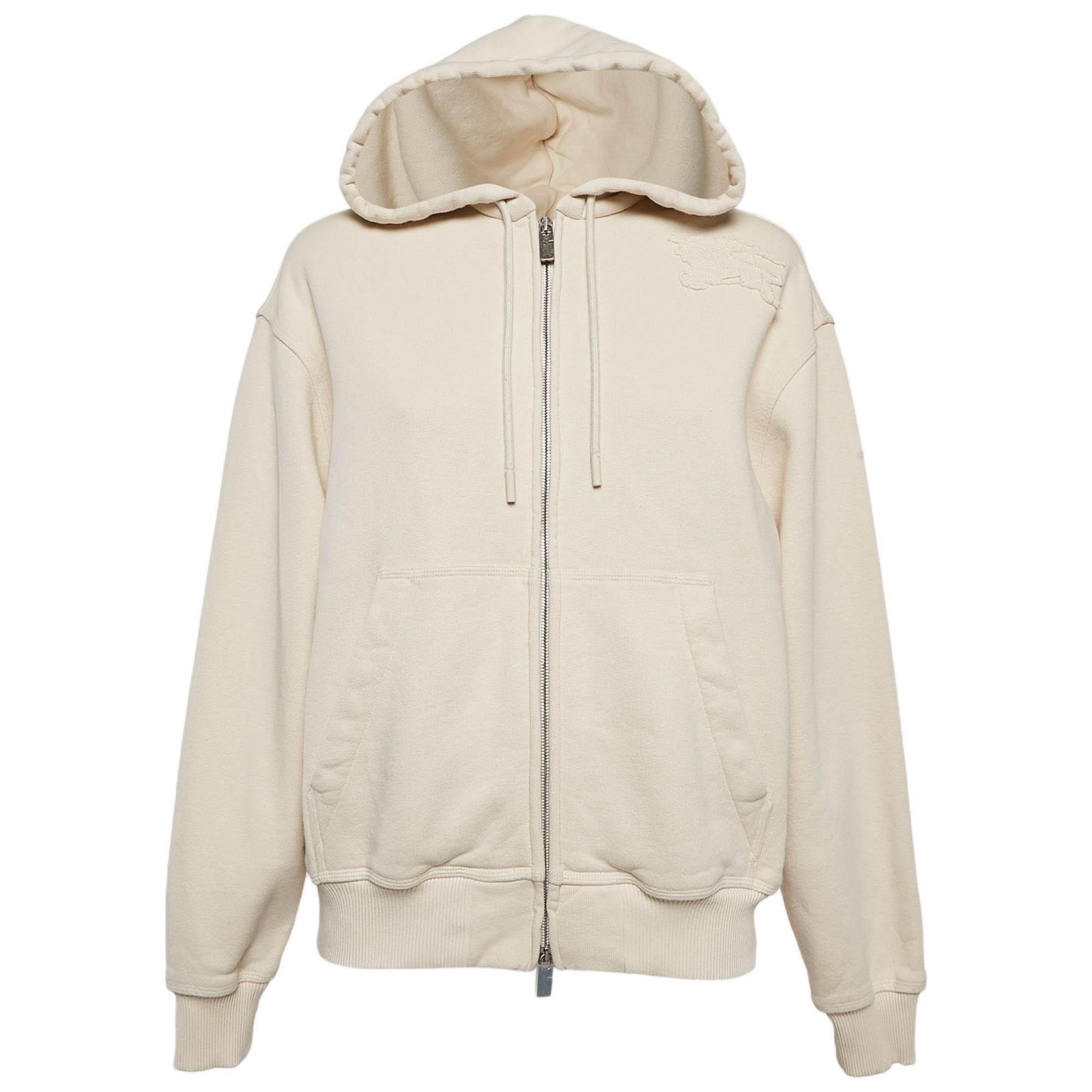Pre-Owned Burberry Women's Beige Logo Applique Cotton Knit Zip-Up Hoodie