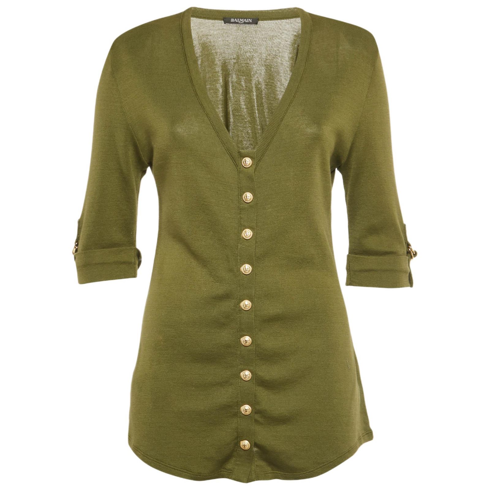 Pre-Owned Balmain Women's Olive Green Cotton Knit Top