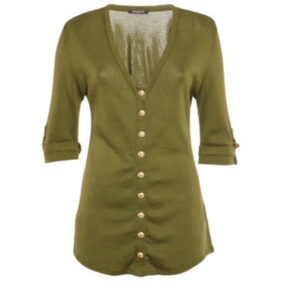 Pre-Owned Balmain Women's Olive Green Cotton Knit Top