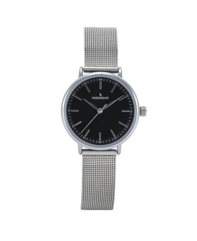 Женские часы Peugeot 30mm Black Sleek Stainless Steel Mesh Band
