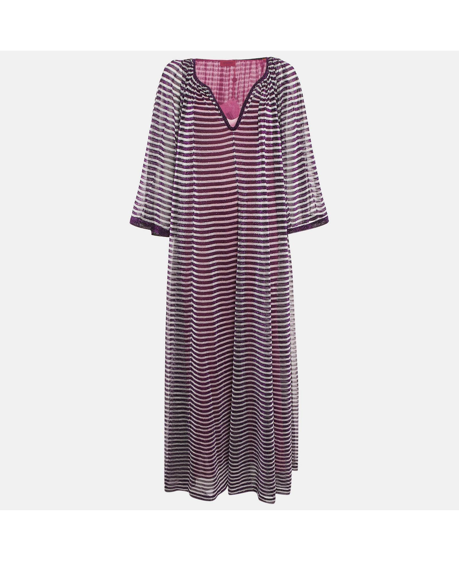 Pre-Owned Missoni Женское макси-платье из шелка Lurex с фиолетовым полосатым принтом