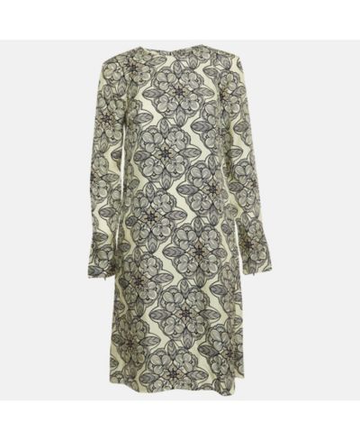 Pre-Owned Marni Женское кремовое длинное платье А-силуэта с цветочным принтом из шелка