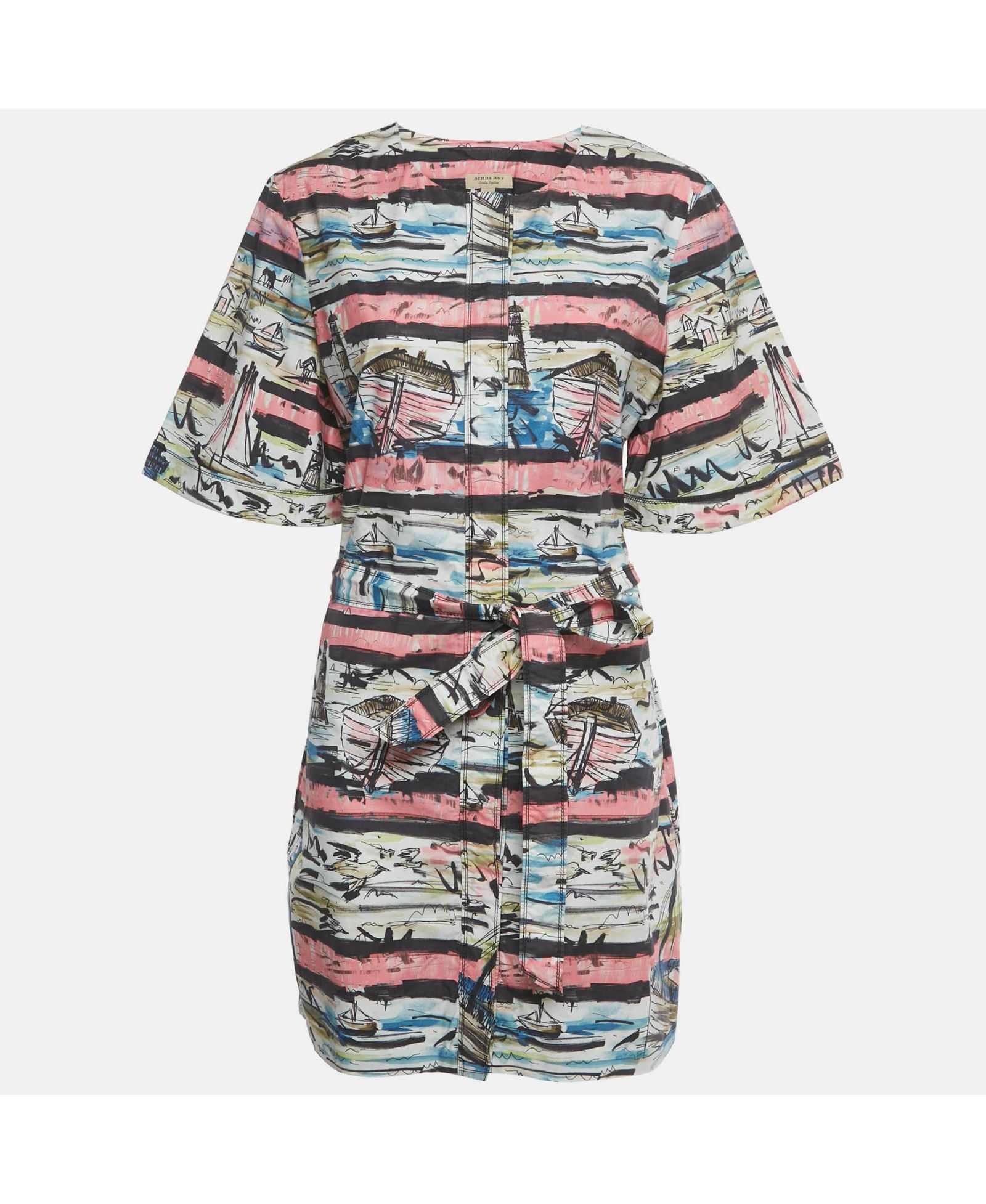 Pre-Owned Burberry Women's Multicolor Lighthouse Print Cotton Mini Shirt Dress