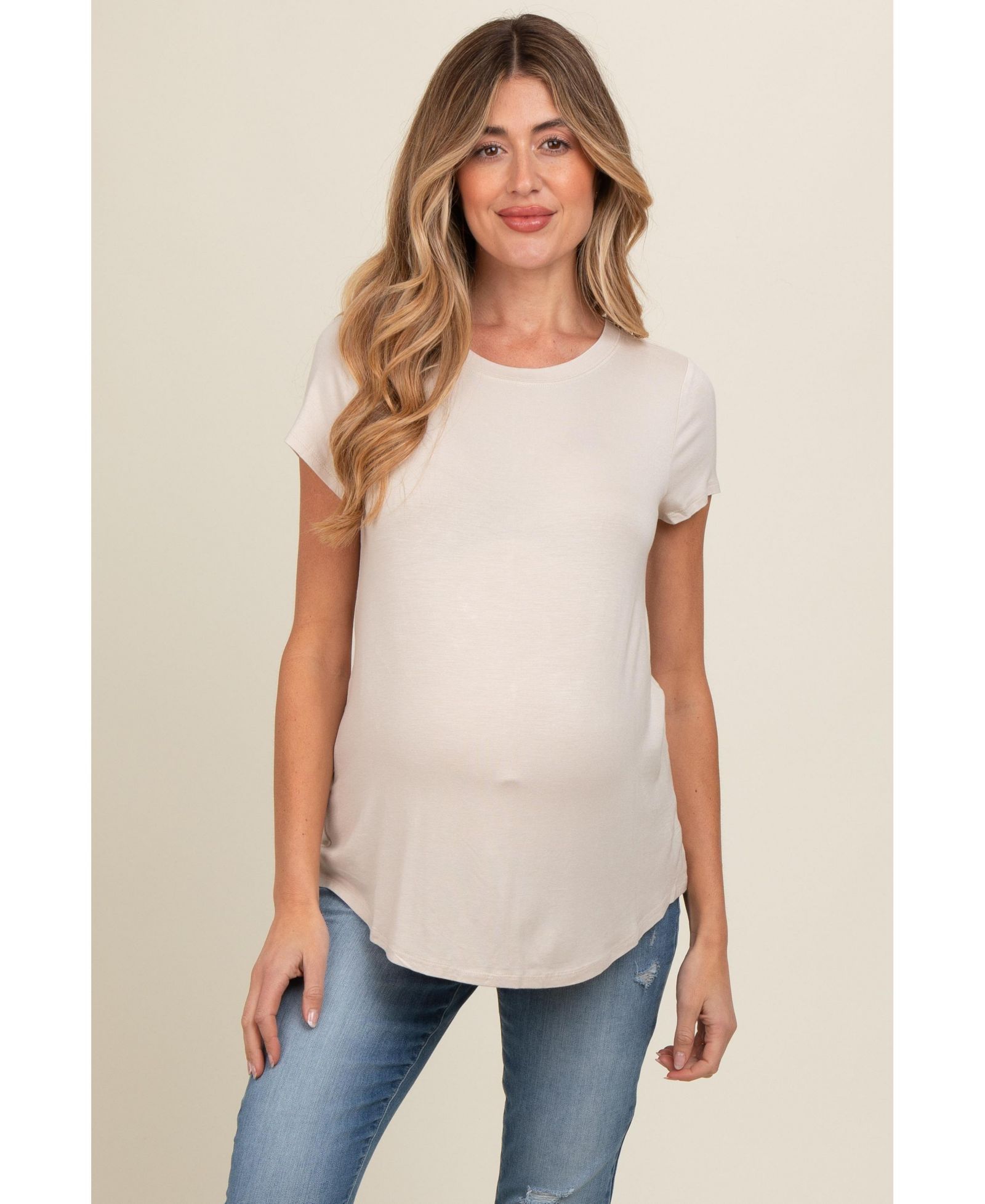 Pinkblush Women's Beige Basic Short Sleeve Top